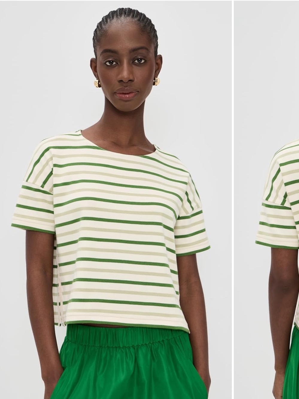 La Ligne Green and Cream Striped Short-Sleeve Tee
